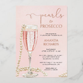 Perlen und Prosecco Brautparty Rose Gold Folieneinladung