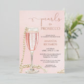 Perlen und Prosecco Brautparty Rose Gold Folieneinladung (Stehend vorne)
