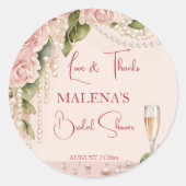 Perlen und Prosecco Brautparty Runder Aufkleber (Vorderseite)