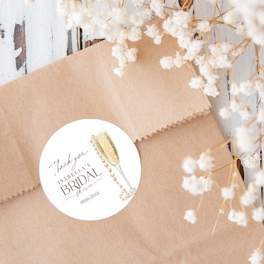 Perlen und Prosecco-Brautparty Runder Aufkleber