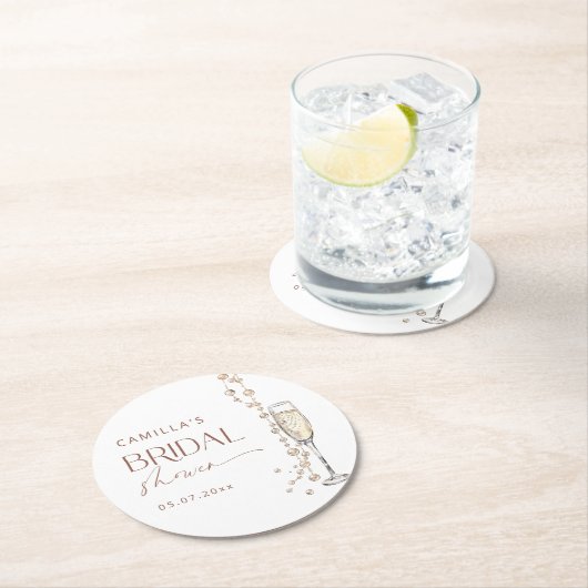 Perlen und Prosecco-Brautparty Runder Pappuntersetzer (Vor Ort)
