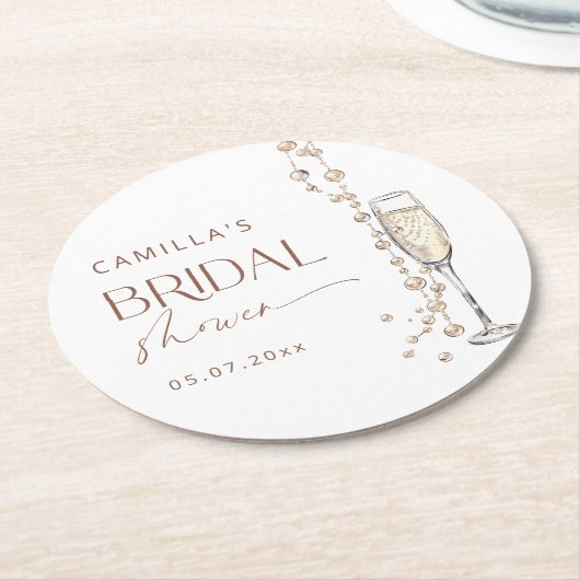 Perlen und Prosecco-Brautparty Runder Pappuntersetzer (Angewinkelt)