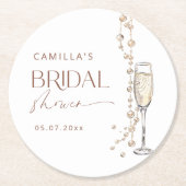 Perlen und Prosecco-Brautparty Runder Pappuntersetzer (Vorderseite)