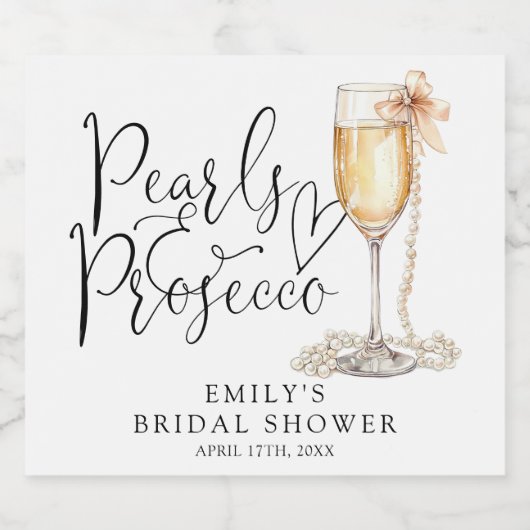Perlen und Prosecco-Brautparty Schaumweinetikett (Einzelnes Label)