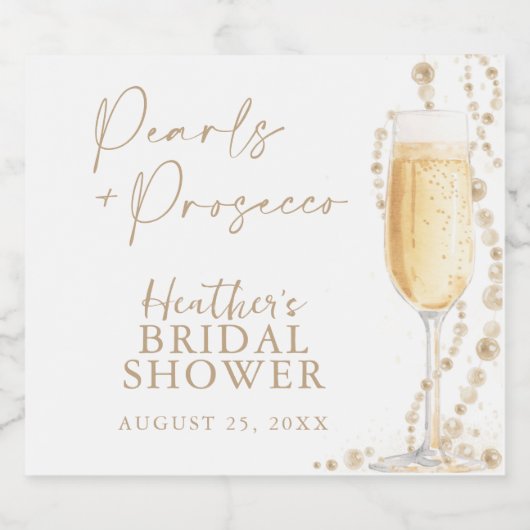 Perlen und Prosecco-Brautparty Schaumweinetikett (Einzelnes Label)