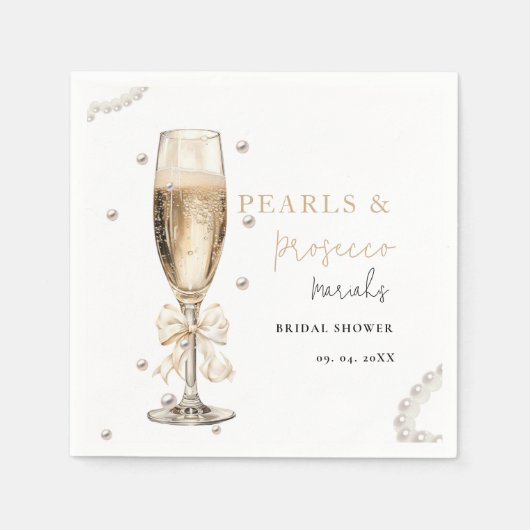 Perlen und Prosecco-Brautparty Serviette (Vorderseite)