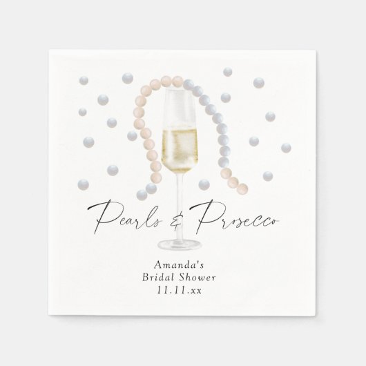 Perlen und Prosecco - Brautparty Serviette (Vorderseite)