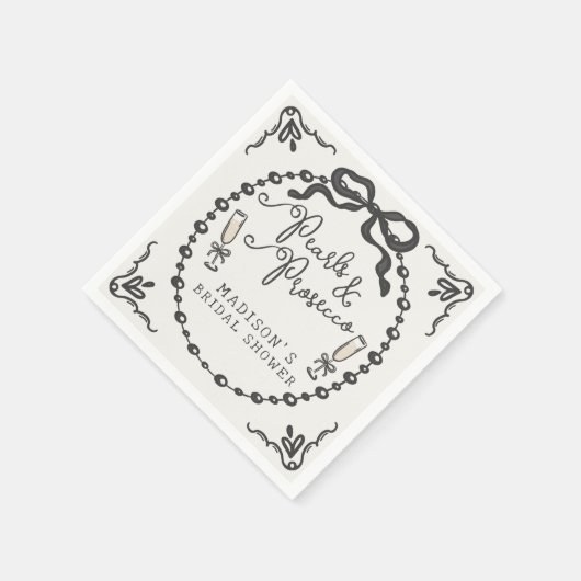 Perlen und Prosecco-Brautparty Serviette (Ecke)