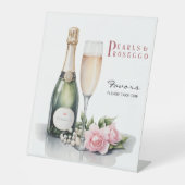 Perlen und Prosecco-Brautparty Sockelschild (Vorderseite)