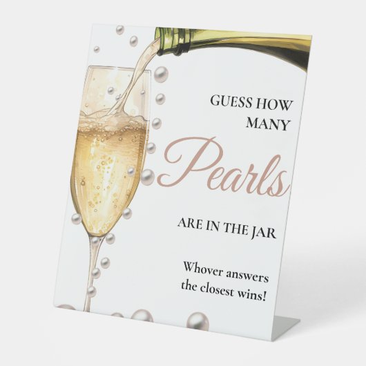 Perlen und Prosecco Brautparty Wie viele Perlen Sockelschild (Vorderseite)