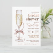 Perlen und Prosecco Bridal Dusche Einladung (Stehend Vorderseite)