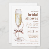 Perlen und Prosecco Bridal Dusche Einladung (Vorne/Hinten)