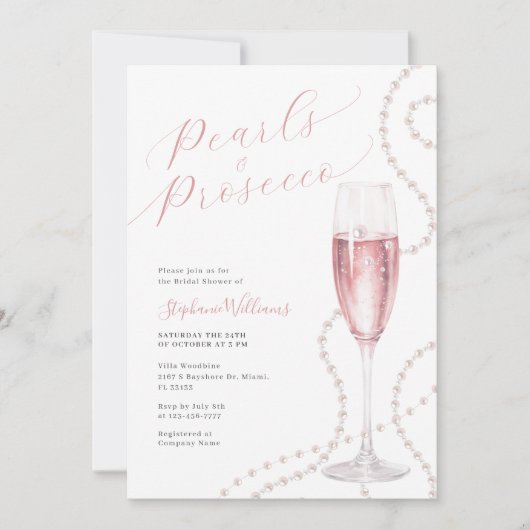 Perlen und Prosecco Bridal Dusche Einladung (Vorderseite)