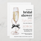 Perlen und Prosecco Bridal Dusche Einladung (Vorne/Hinten)