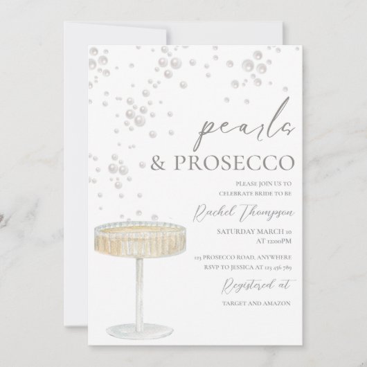 Perlen und Prosecco Bridal Dusche Einladung (Vorderseite)