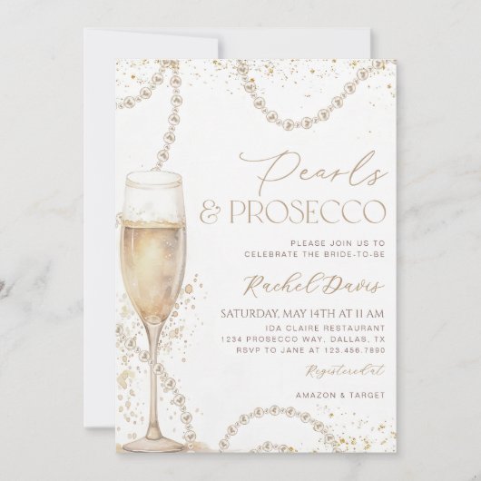 Perlen und Prosecco Bridal Dusche Einladung, Birne Einladung (Vorderseite)