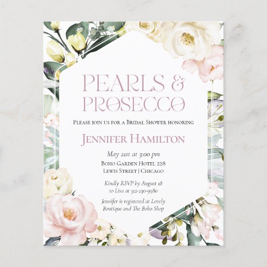 Perlen und Prosecco | Bridal Shower Einladung (Vorderseite)