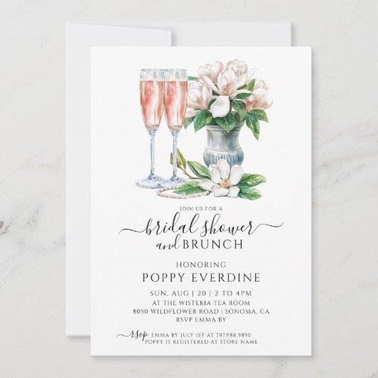 Perlen und Prosecco Champagner Brautparty Brunch Einladung (Vorderseite)