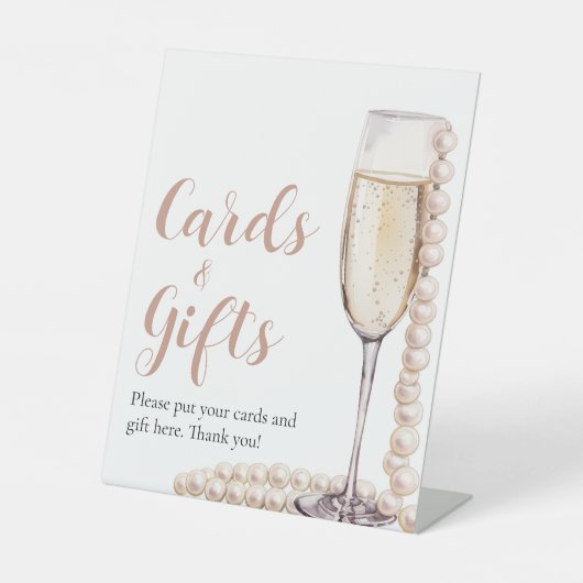 Perlen und Prosecco Champagnerkarten und Geschenke Sockelschild (Vorderseite)