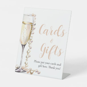 Perlen und Prosecco Champagnerkarten und Geschenkg Sockelschild