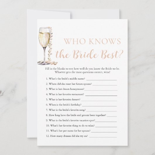 Perlen und Prosecco, die das beste Spiel der Braut Einladung (Vorderseite)