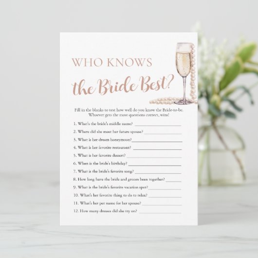 Perlen und Prosecco, die das beste Spiel der Braut Einladung (Stehend Vorderseite)