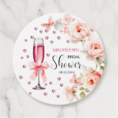 Perlen und Prosecco Dusty Pink Roses Brautparty Geschenkanhänger (Vorderseite)