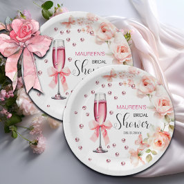 Perlen und Prosecco Dusty Pink Roses Brautparty Pappteller