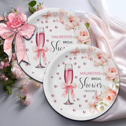 Perlen und Prosecco Dusty Pink Roses Brautparty Pappteller
