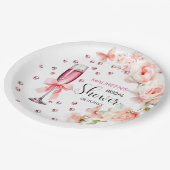 Perlen und Prosecco Dusty Pink Roses Brautparty Pappteller (Schrägansicht)