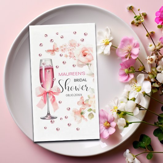 Perlen und Prosecco Dusty Pink Roses Brautparty Serviette