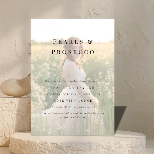 Perlen und Prosecco | Einfaches Brautparty Foto Einladung