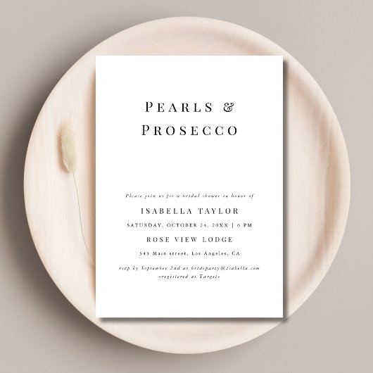 Perlen und Prosecco | Einfaches modernes Brautpart Einladung