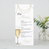 Perlen und Prosecco elegante Bridal Brunch Dusche Menükarte (Stehend Vorderseite)