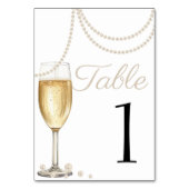 Perlen und Prosecco elegante Bridal Brunch Dusche Tischnummer (Vorderseite)