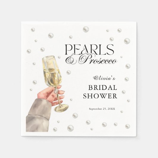 Perlen und Prosecco Elegantes Brautparty Brunch Serviette (Vorderseite)