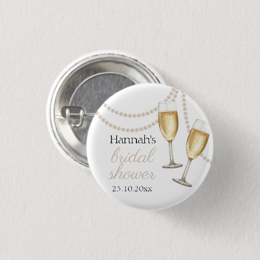 Perlen und Prosecco Elegantes Brautparty Button (Vorne & Hinten)