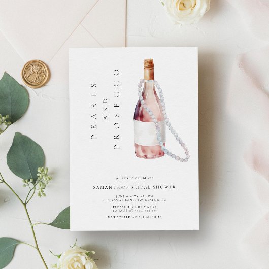 Perlen und Prosecco Elegantes Brautparty Einladung