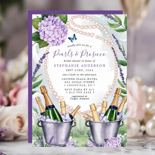 Perlen und Prosecco Elegantes Brautparty Einladung