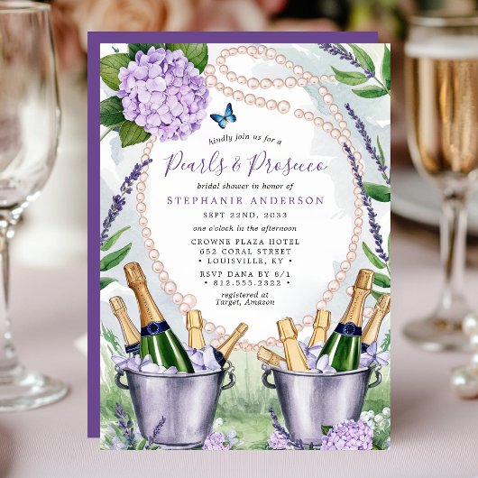 Perlen und Prosecco Elegantes Brautparty Einladung