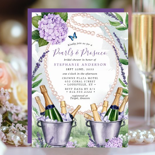 Perlen und Prosecco Elegantes Brautparty Einladung