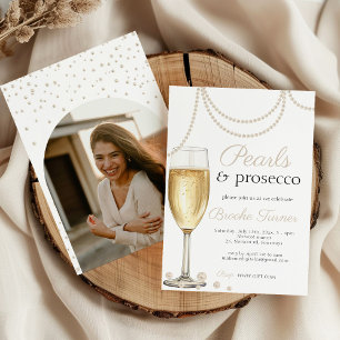Perlen und Prosecco elegantes Brautparty Foto Einladung