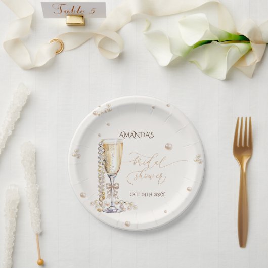 Perlen und Prosecco Elegantes Brautparty Pappteller (Hochzeit)