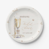 Perlen und Prosecco Elegantes Brautparty Pappteller (Vorderseite)