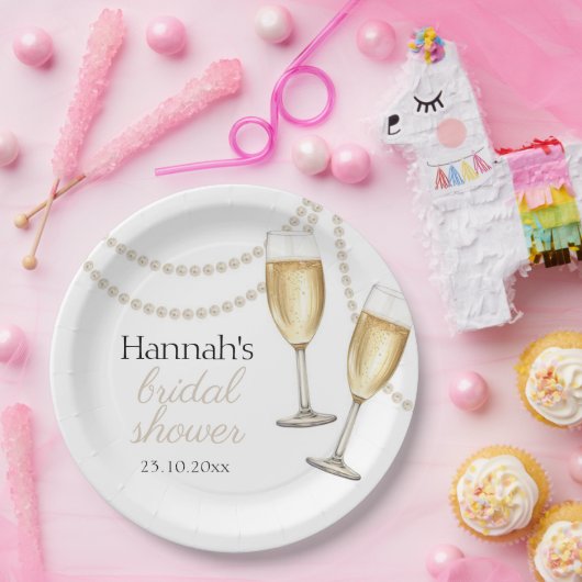 Perlen und Prosecco Elegantes Brautparty Pappteller (Party)