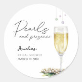 Perlen und Prosecco Elegantes Brautparty Runder Aufkleber (Vorderseite)