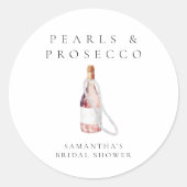 Perlen und Prosecco Elegantes Brautparty Runder Aufkleber (Vorderseite)