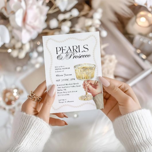 Perlen und Prosecco Elegantes Brunch Brautparty Einladung