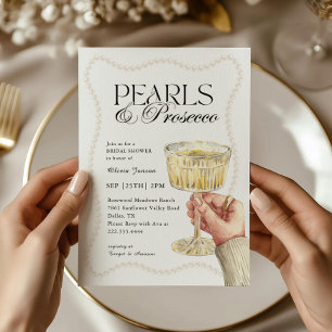 Perlen und Prosecco Elegantes Brunch Brautparty Einladung