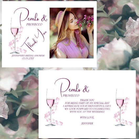 Perlen und Prosecco Elegantes Foto Brautparty Dankeskarte